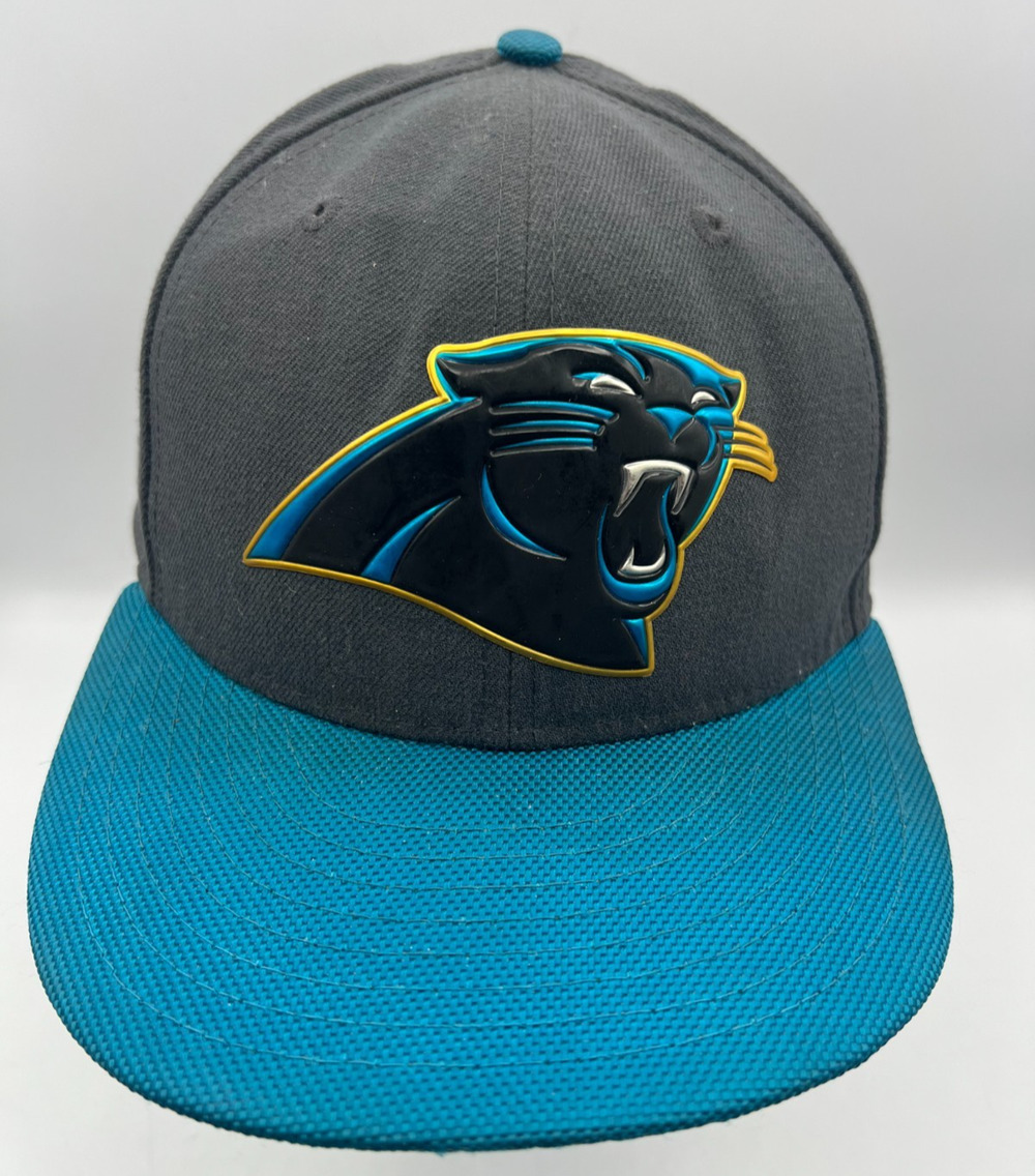 Carolina Panthers New Era 59FIFTY Fitted Hat 7 1/2 Gray Teal NFL Flat Bill Cap